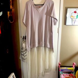 FREE PEOPLE ASYMMETRICAL SHORT SLEEVE TUNIC MAXI DRESS WITH SLITS ON THE SIDE